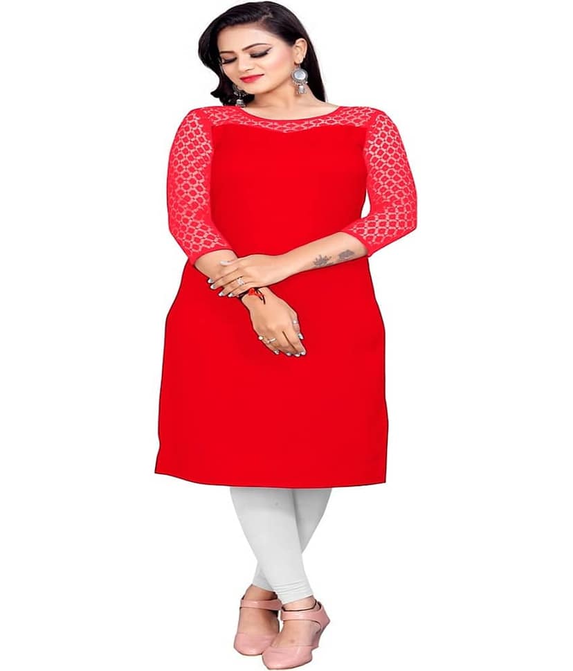 Dream Beauty Fashion - Red Crepe Women's Straight Kurti