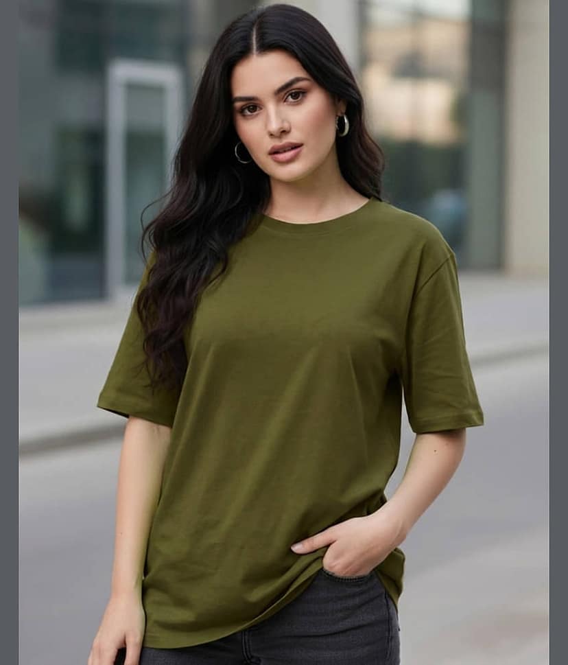 AOOSH Women Cotton Blend Solid Oversized Fit Round Neck T-Shirt ( Green )