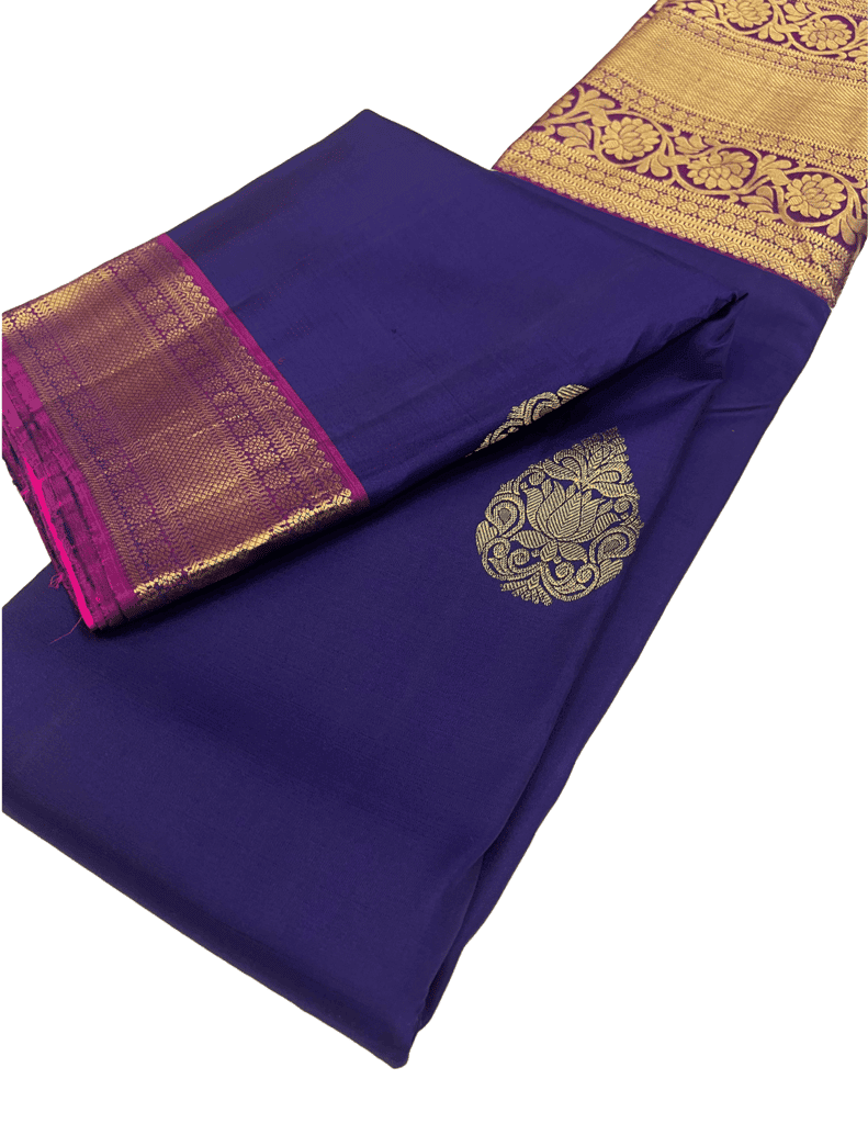 Navy Blue with pink Color Saree Has Thilagam Lotus Flower Butta with Unstitched Blouse view 4