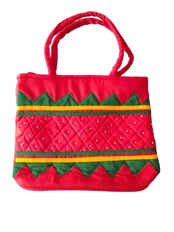 Red Canvas Tote Bag with Zippered Closure and Interior Pocket