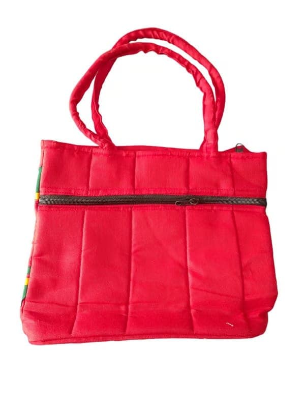 Red Canvas Tote Bag with Zippered Closure and Interior Pocket view 2