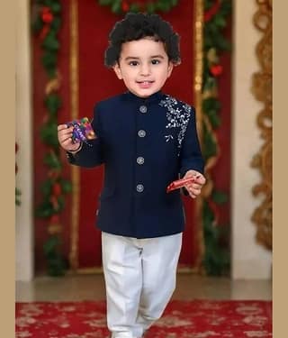 hrr Boys Silk Dark Blue Kurta Pyjama Set ( Pack of 1 )