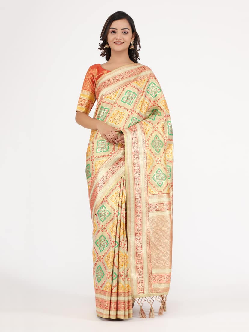 Yavira silk Women's Multi Handwoven Jacquard Saree view 2