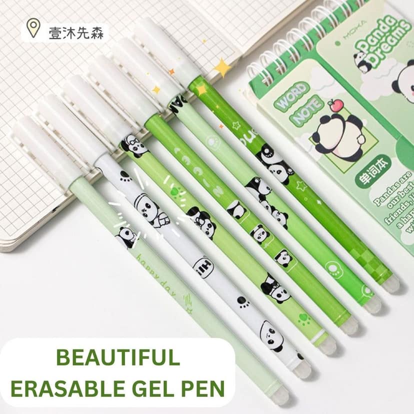 Cute Panda Erasable Gel Pens Set of 12 | Blue Ink 0.5mm Fine Tip Kawaii Pens for School & Office view 6