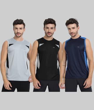 FTX Polyester Regular Fit Colorblock Sleeveless Men's Round T-Shirt - Grey ( Pack of 3 )