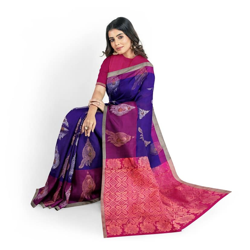Royal Blue Color Big Peacock Design Kanjivaram Pure Silk Saree view 2