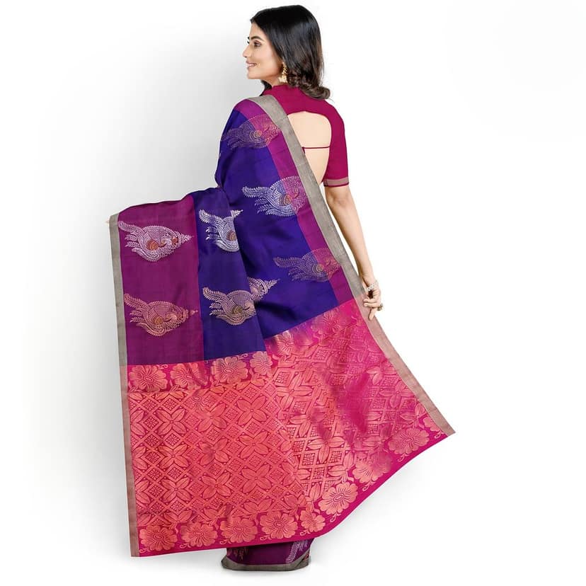 Royal Blue Color Big Peacock Design Kanjivaram Pure Silk Saree view 4