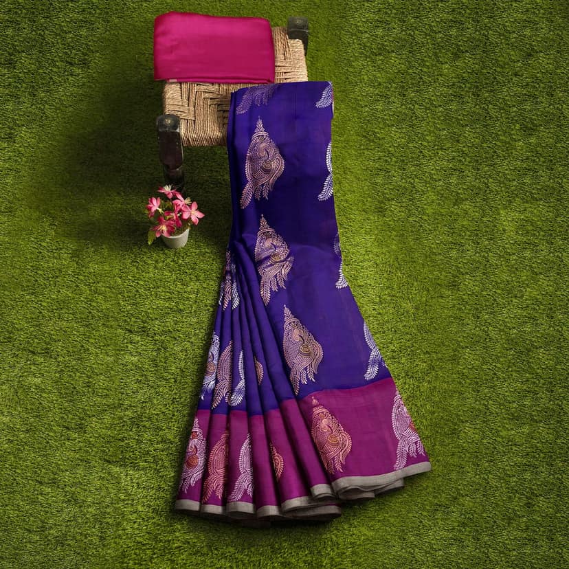 Royal Blue Color Big Peacock Design Kanjivaram Pure Silk Saree view 5
