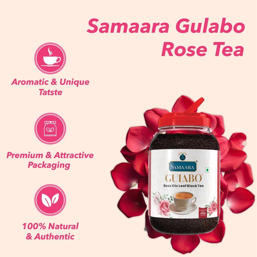 Jivvij Samaara Rose Black Tea | Flavoured CTC Assam Black Leaf Tea | Gulab Chai Patti Powder | Gulabo Jar view 8