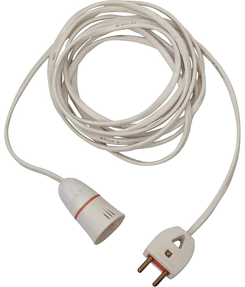 HIRU Bulb Holder Hanging 2 Meter Flexible Wire with 2 Pin Plug (White, Pack of 1)