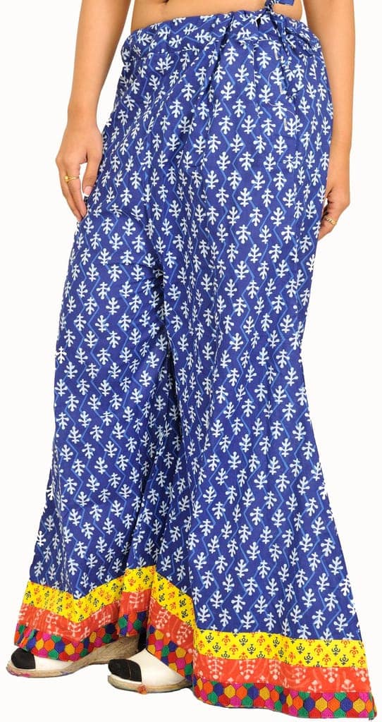 Twilight-Blue Casual Palazzo Pants from Pilkhuwa with Printed Bootis and Patch Border view 2