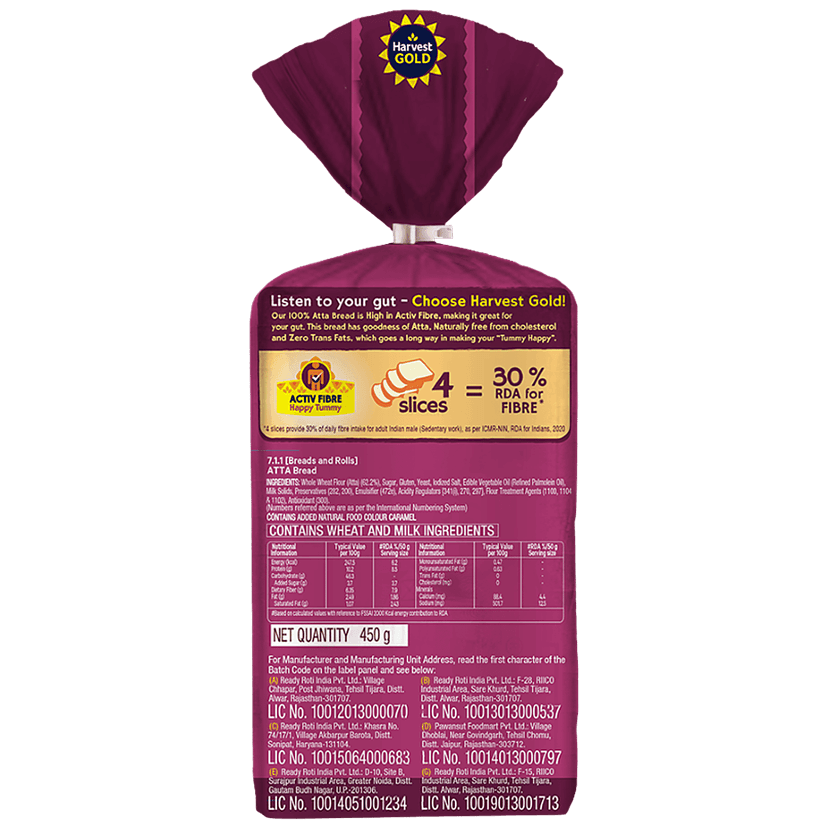 Harvest Gold Bread - 100% Atta, 450 G view 2