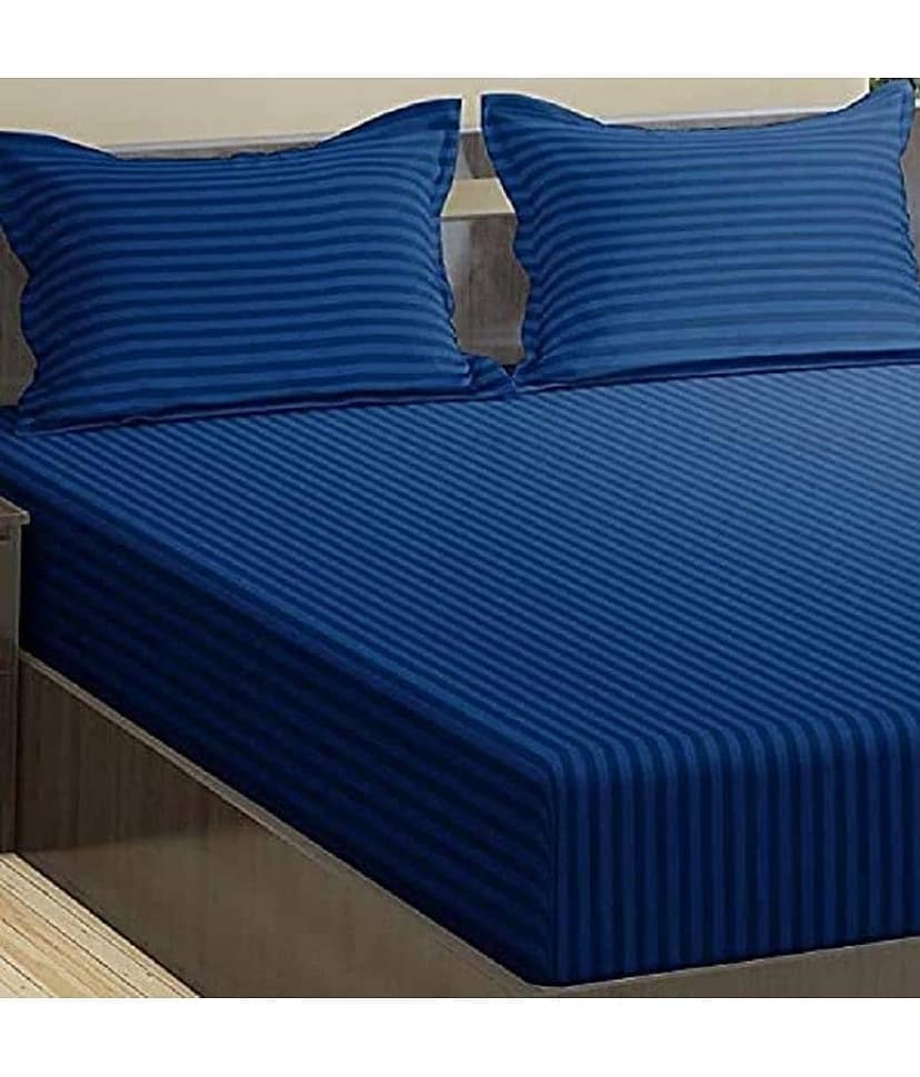 MAHALUXMI COLLECTION Microfibre Vertical Striped 1 Bedsheet with 2 Pillow Covers - Navy Blue view 2