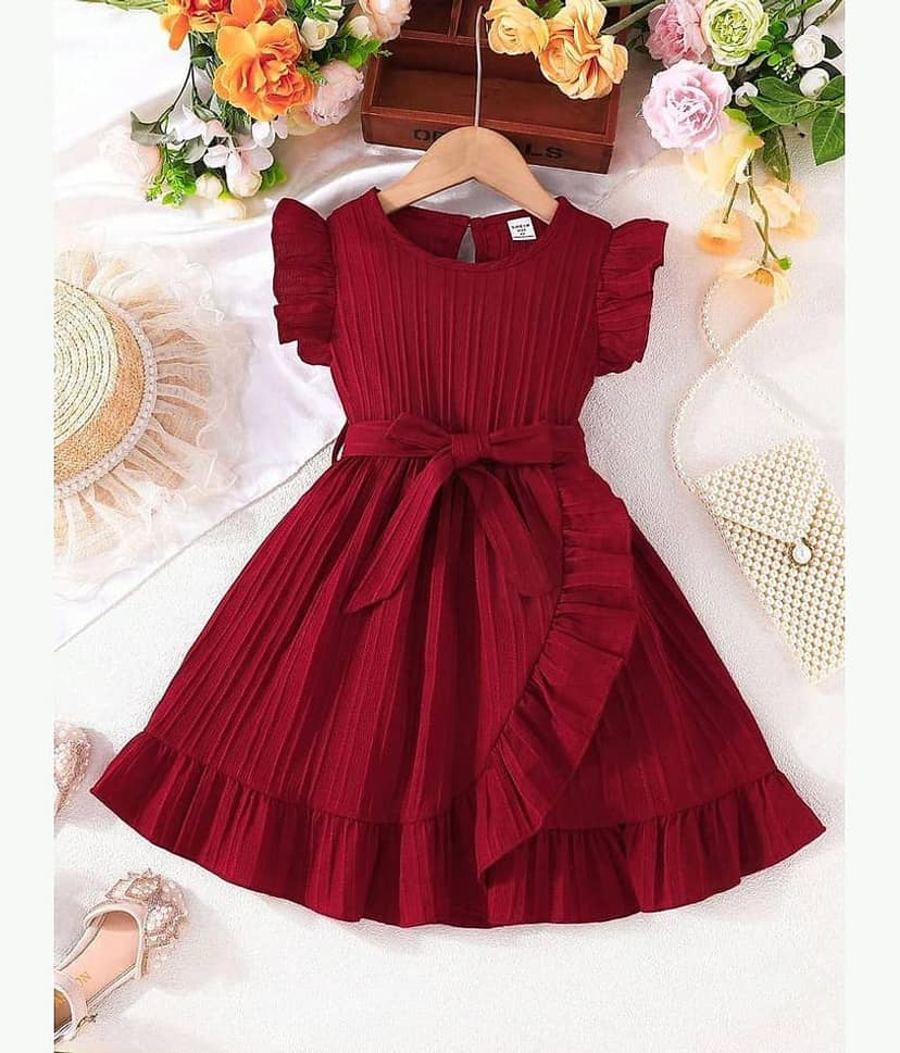 Mullick the designer Cotton Blend Wrap Dress For Girls ( Pack of 1 , Maroon )