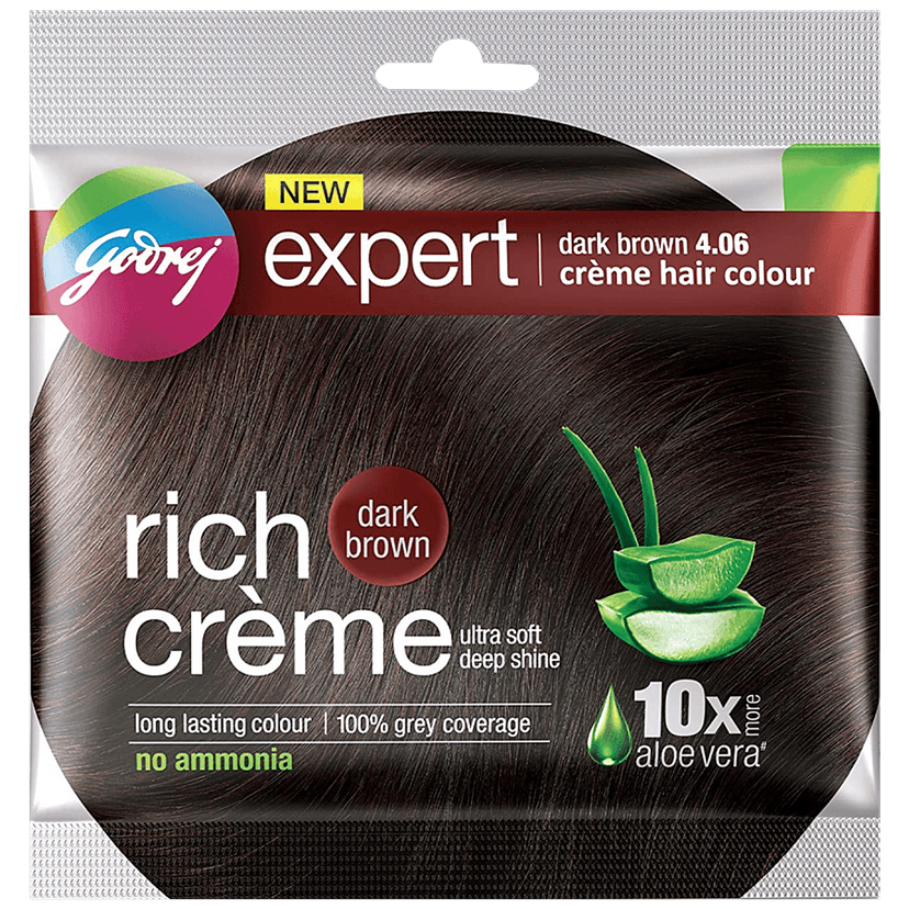 Godrej Expert Rich Creme Hair Colour - Single Use, Long Lasting, 100% Grey Coverage (20 G + 20 Ml), 1 Pc Shade 4.06 Dark Brown view 2