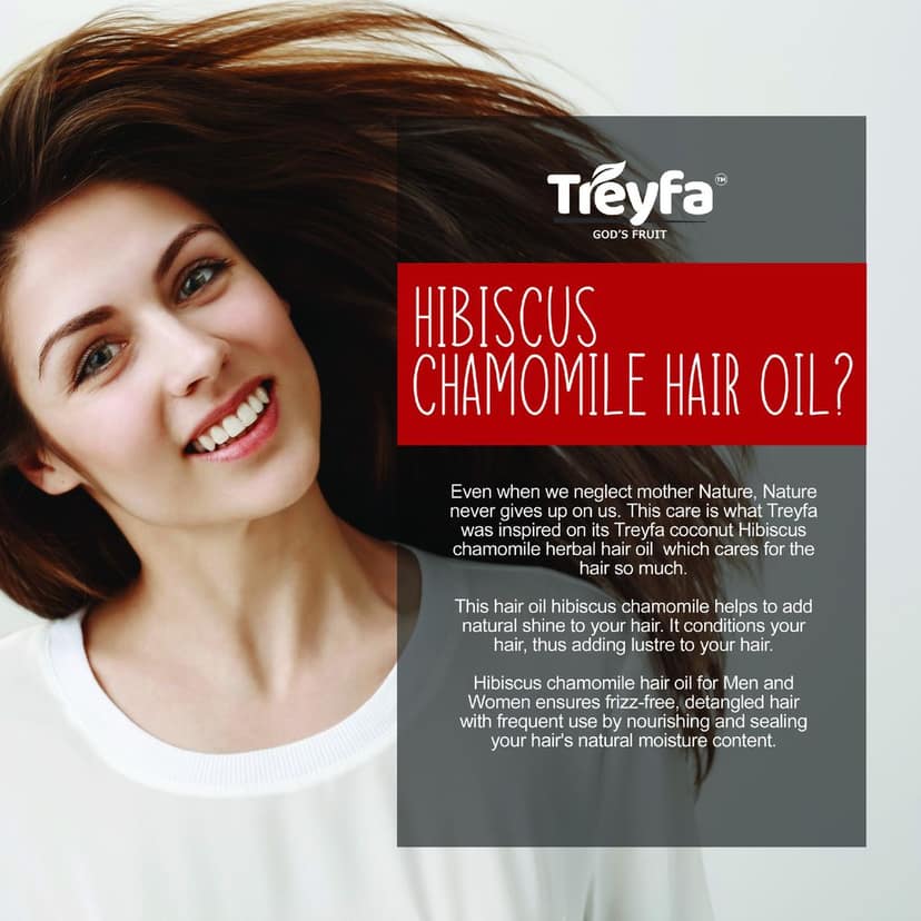 Treyfa Coconut Hibiscus chamomile hair oil for hair deep conditioning, hair nourishment and intense hair care view 3