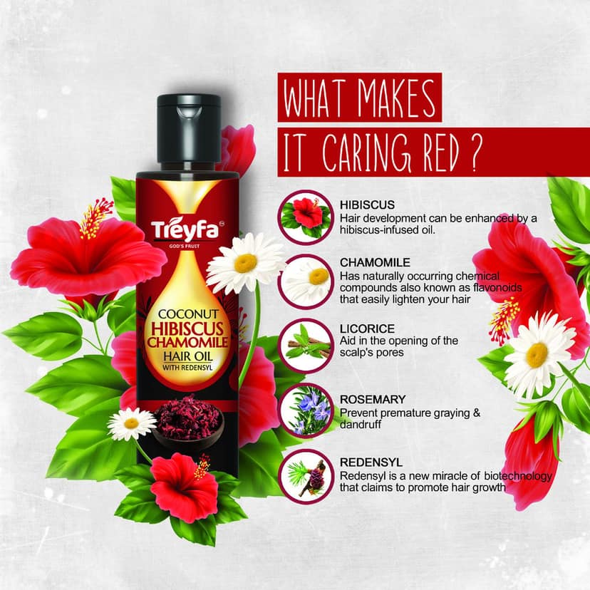 Treyfa Coconut Hibiscus chamomile hair oil for hair deep conditioning, hair nourishment and intense hair care view 6