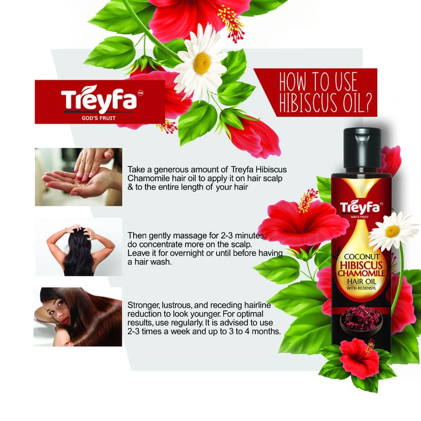 Treyfa Coconut Hibiscus chamomile hair oil for hair deep conditioning, hair nourishment and intense hair care view 7