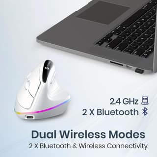 Portronics Toad Ergo 3 Ergonomic Wireless Mouse with RGB, 2400 DPI, Dual Mode BT & 2.4GHz Connectivity, Rechargeable Battery, 6 Buttons, Adjustable DPI, Silent Clicks
