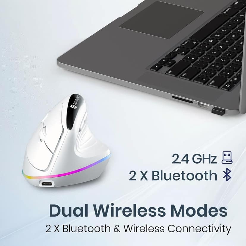 Portronics Toad Ergo 3 Ergonomic Wireless Mouse with RGB, 2400 DPI, Dual Mode BT & 2.4GHz Connectivity, Rechargeable Battery, 6 Buttons, Adjustable DPI, Silent Clicks