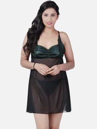 Sexy Net Honeymoon Black Babydoll Bikini Night Dress K1GbK