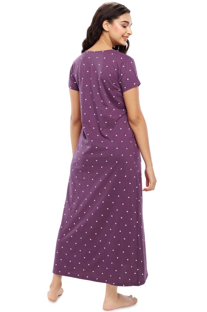ZEYO Womens Cotton Blue Heart Printed Stylish Maxi Night Dress Nighty view 4