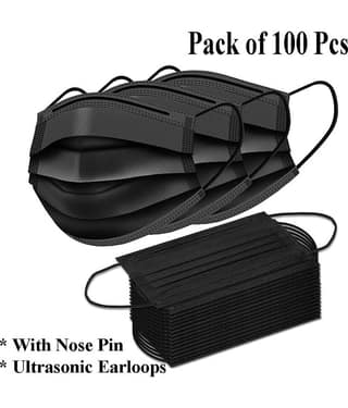 BLAQUE 3 Ply Anti Viral, Anti Pollution Surgical Disposable Face Mask With Nose Pin- Pack of 100 (Black)