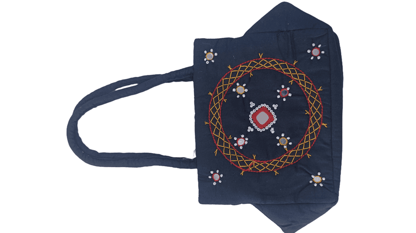 Embroidered Cotton Sling Bag with Mirror Work and Red Accents view 2