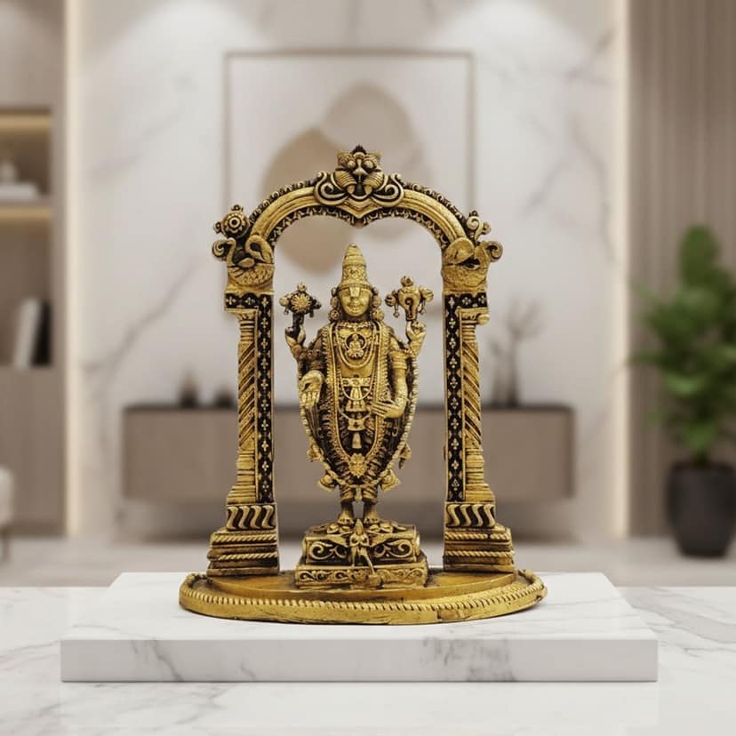 Brass Tirupati Balaji Idol | Lord Venkateswara Religious Statue, Height : 6 Inch (BSMAS1911 C)