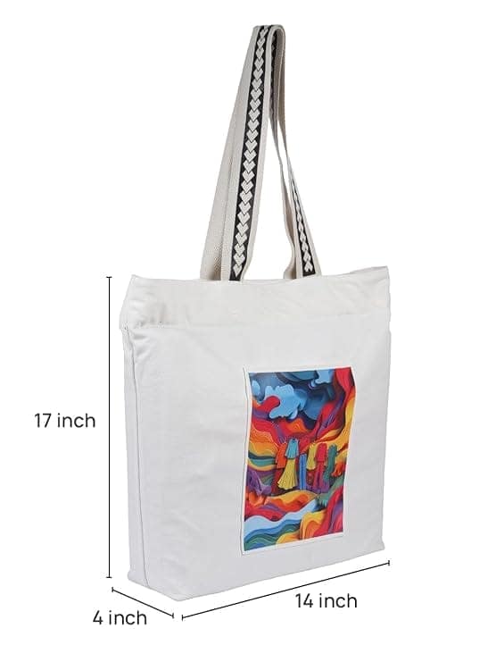 WOTM On The Move Tote | Premium Printed Cotton Canvas Tote Bag with Zipper & Inside Pocket, Stylish Everyday Travel Bag for Work, College, Office, Travel, Shopping view 2