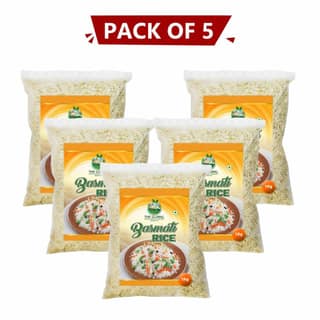Basmati Rice 1 kg Pack of 5 – Farm-Fresh, Long-Grain Rice for Perfect Everyday Meals.
