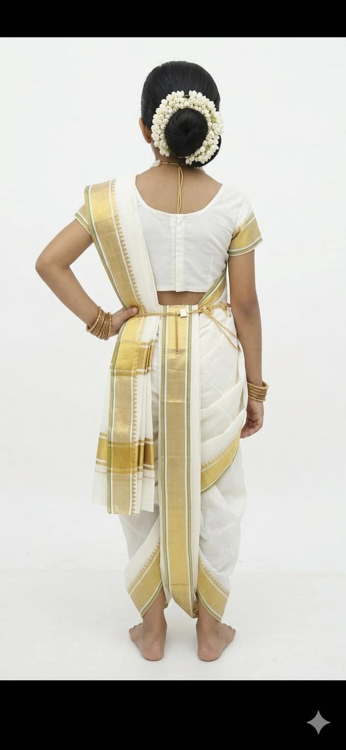 Mom and Me Peshwai Nauwari Saree for Kids (1–10 Years) Ready to Wear Maharashtrian Traditional Dress | Belgaon Silk with Cotton Lining | Stitched Blouse Included (White, 1-2 Yeras) view 2