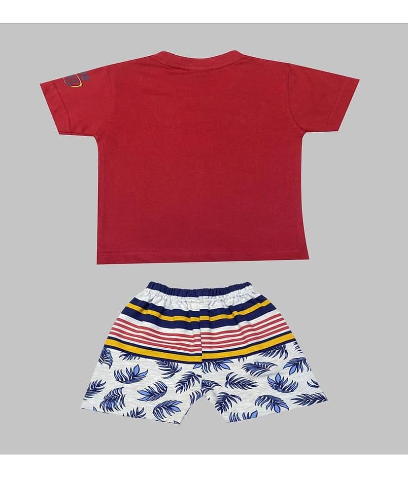 Kideon Pack of 1 Boys Cotton T-Shirt & Shorts Set ( Red ) view 2
