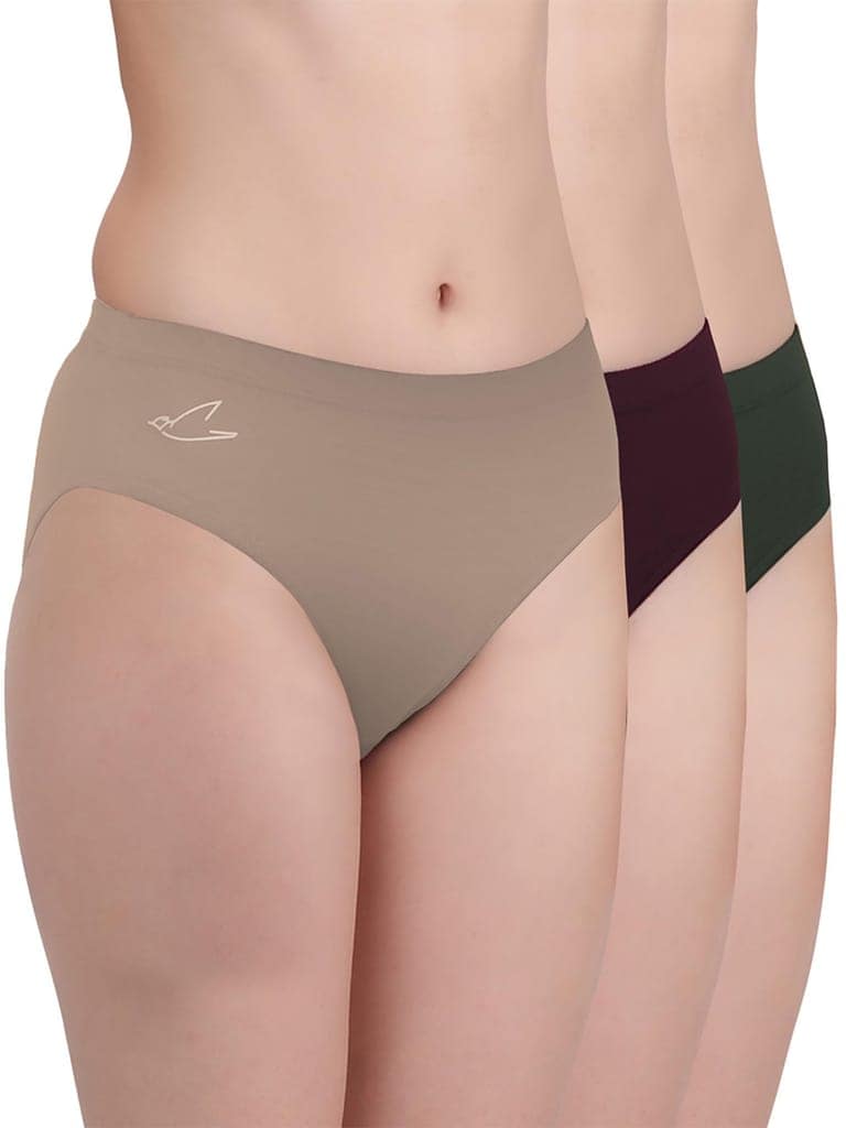 Freecultr Women’s Micromodal Mid-Rise Hipster | Super Soft & Breathable Fabric | Medium Rear Coverage | Comfortable Stretch Elastic | Pack of 3 |Color - Avocado Green,Port Wine,Pink