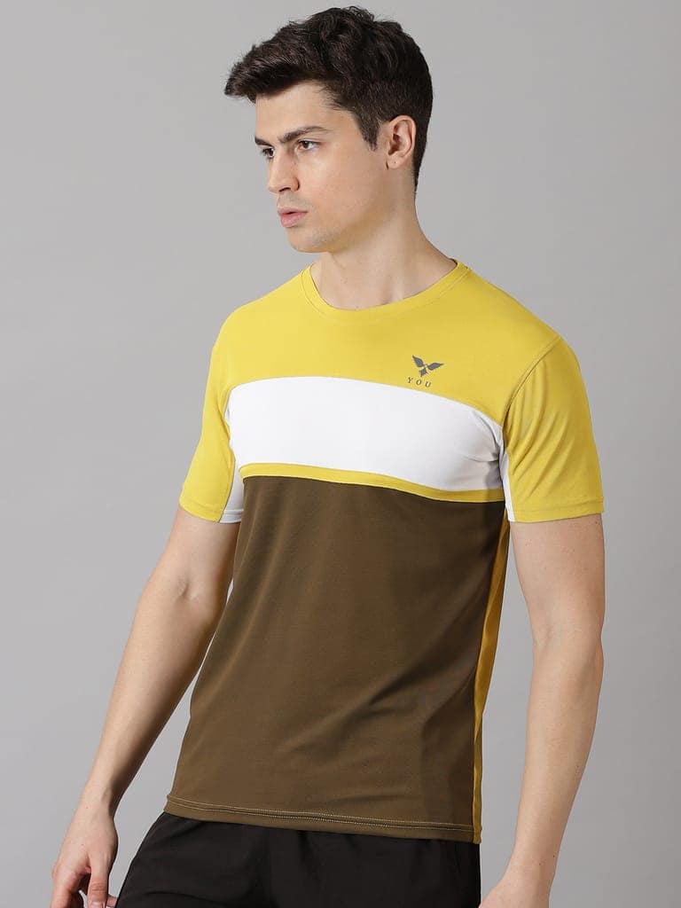 Polyester Yellow & Olive Round Neck view 3