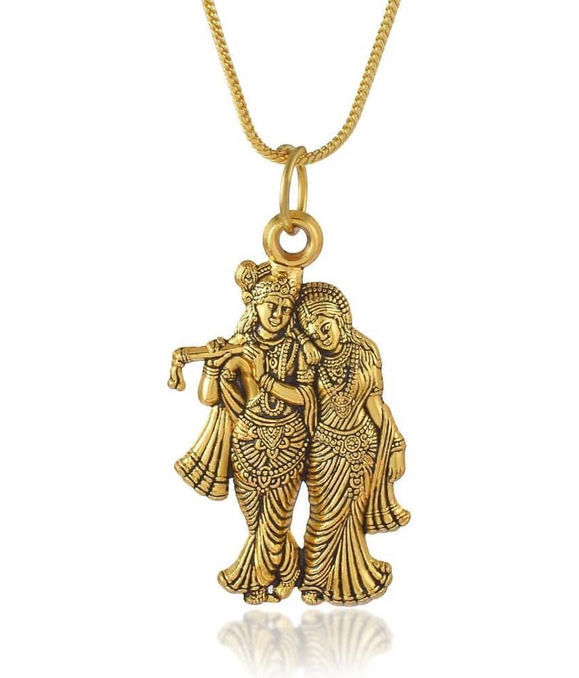 Admier Lord Radha Krishna one gram gold plated Locket Charm Necklace Super finish Shiney Govinda,religious Pendant for Men,women
