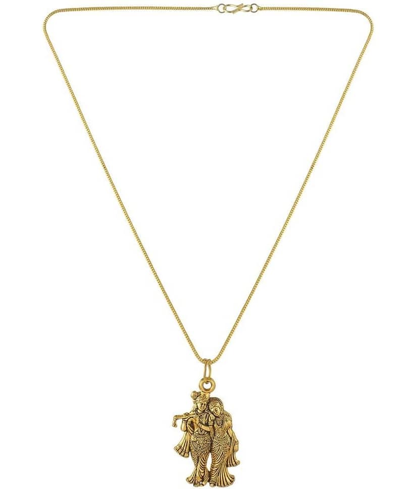 Admier Lord Radha Krishna one gram gold plated Locket Charm Necklace Super finish Shiney Govinda,religious Pendant for Men,women view 2