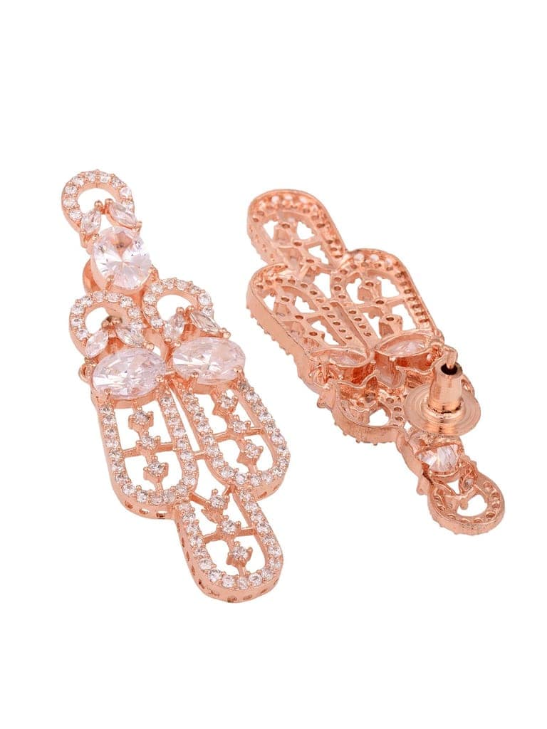 Rose Gold Plated White AD Studded Designer Choker Jewellery Set Mang Tika view 5