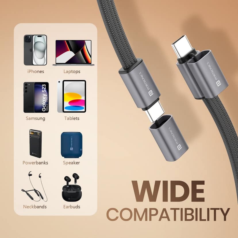 Portronics Safelink 60W Type-C Fast Charging Cable with Magnetic Cover, Flat Braided Cable, 60W Max Output, Flat Braided Cable, 1.2M Cable Length - Black view 3