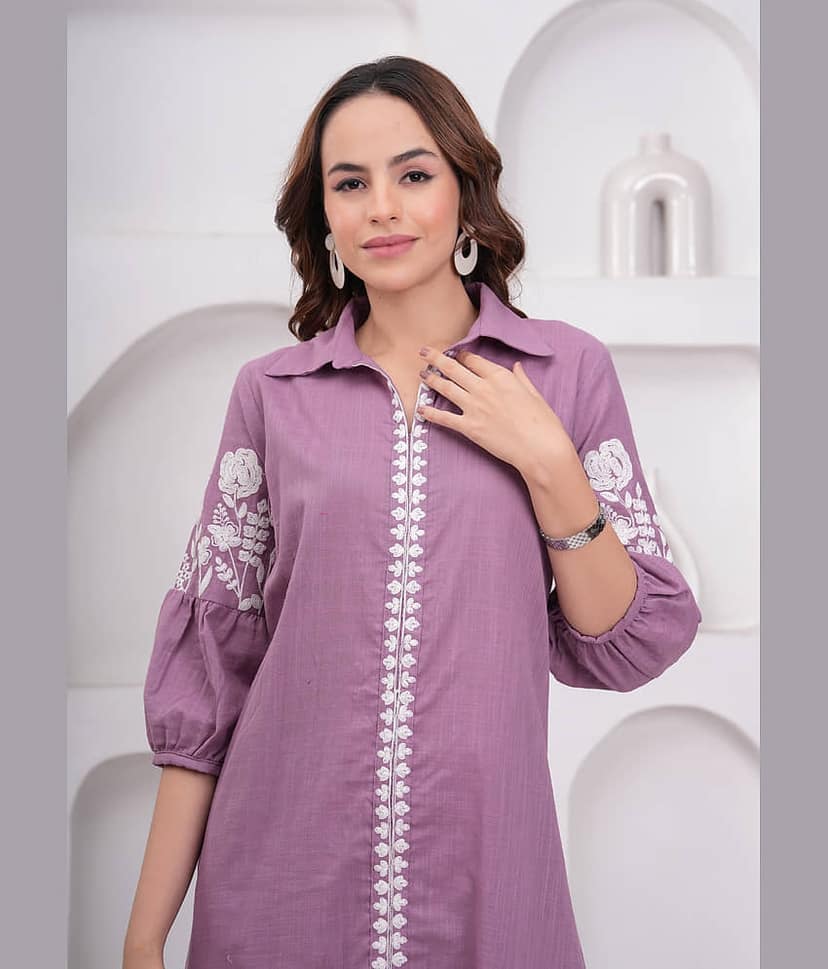 HIGHLIGHT FASHION EXPORT Women Cotton Embroidered A-line Dress ( Sea Green ) view 2