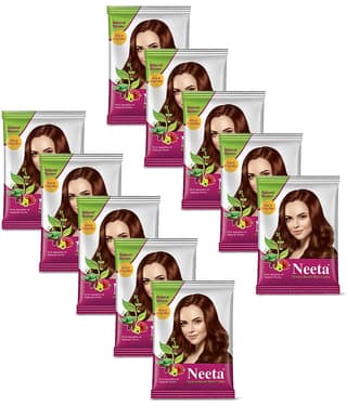Neeta Henna Based Hair Color Natural Brown 15g Pack of 10, Silky and Shiny Powder Hair Colour with 5 Natural Herbs