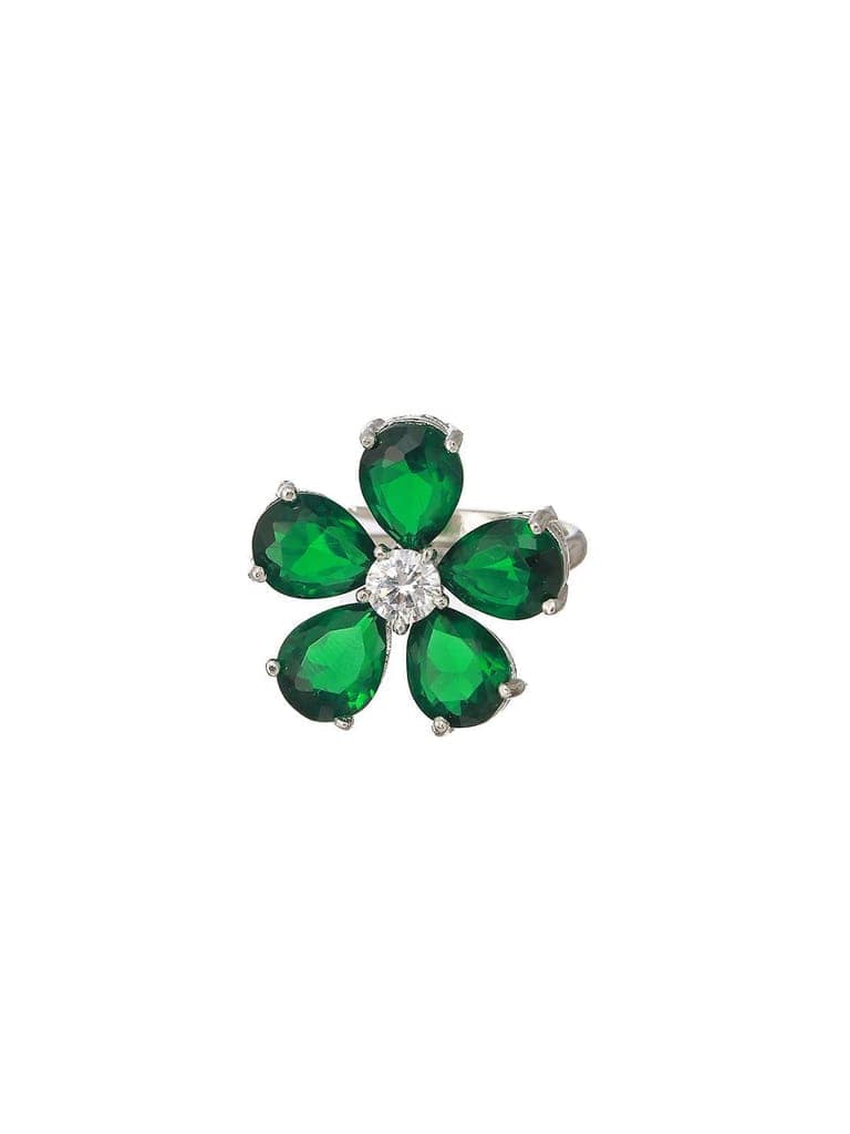 Silver Plated Green Emerald Zircon Minimal Floral Ring view 4