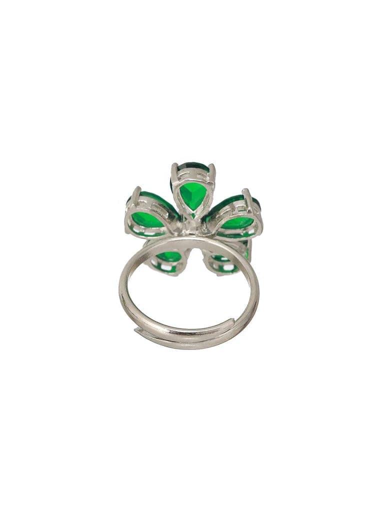 Silver Plated Green Emerald Zircon Minimal Floral Ring view 5