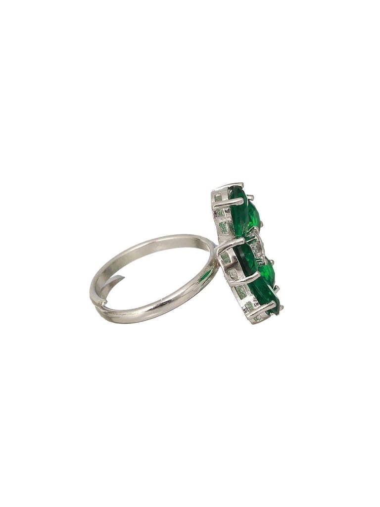 Silver Plated Green Emerald Zircon Minimal Floral Ring view 6