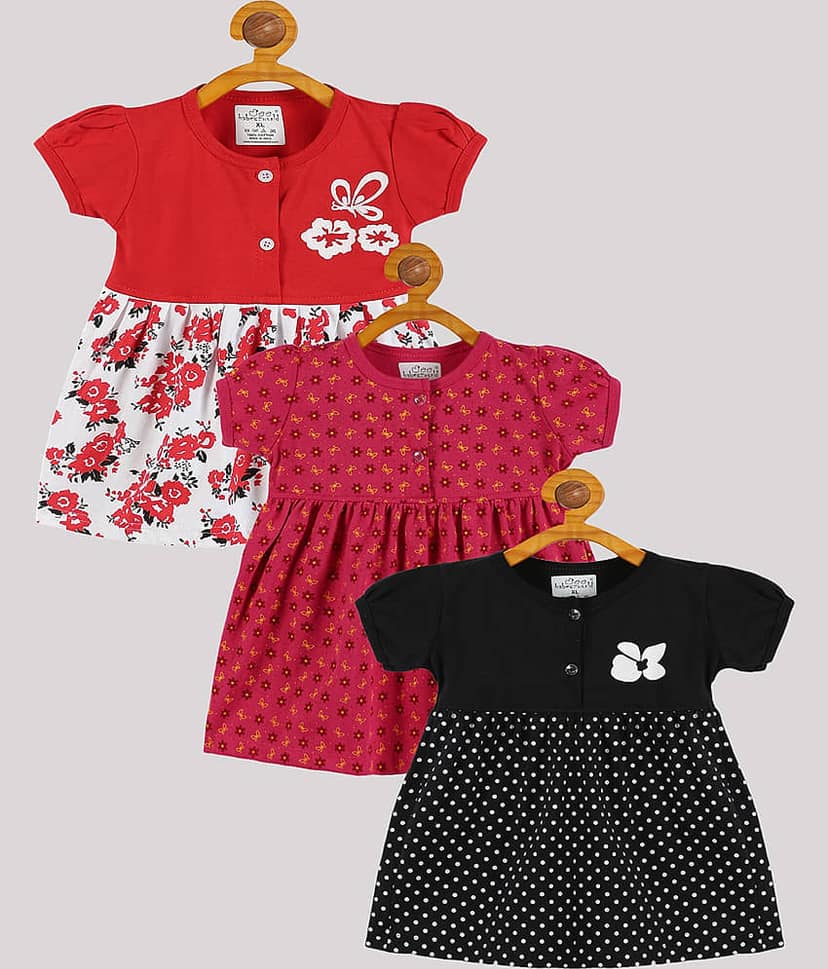 Babeezworld Pack of 3 Baby Girls Cotton Frock ( Multi )