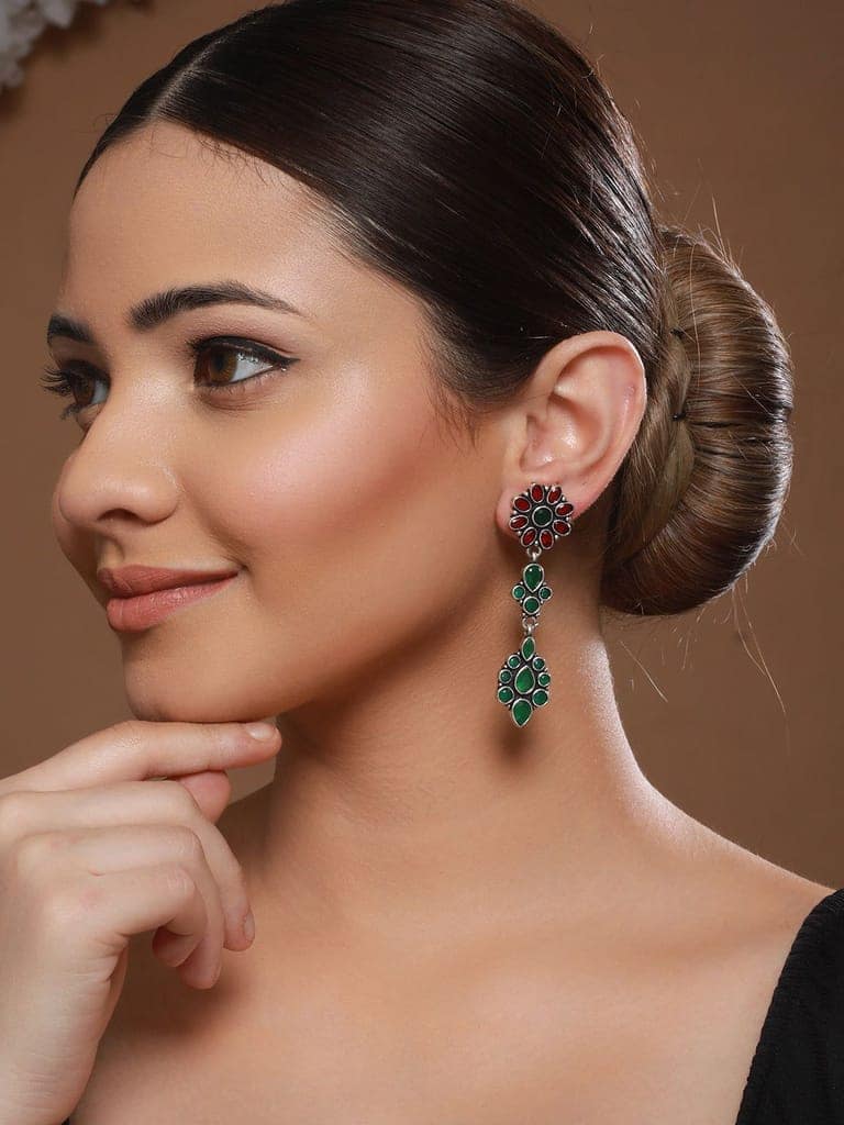 Yellow stone studded Drop Earrings view 2