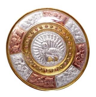 POOMPUHAR Handmade Brass Thanjavur Art Plate with Wall Hanging (25 cm)