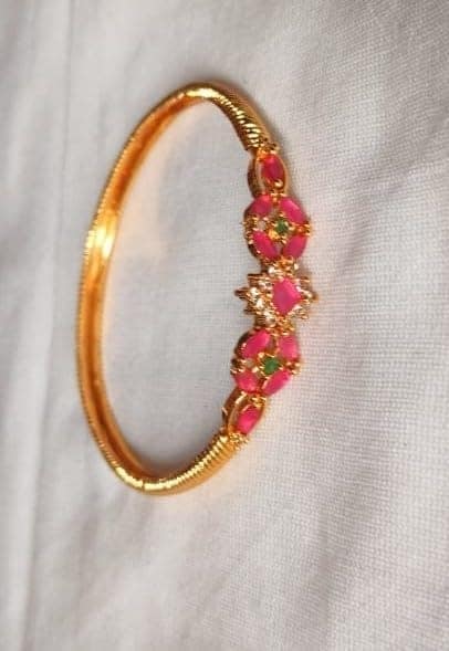 Gold Plated Pink & Green Stone Bangle Set view 3