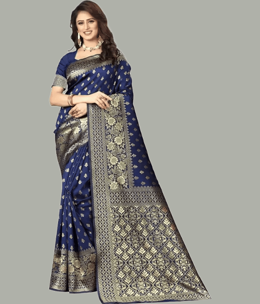GARIYA Banarasi Silk Embellished Saree With Unstitched Blouse Piece ( Red )
