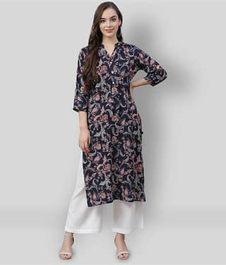 Divena - Blue Rayon Women's Straight Kurti